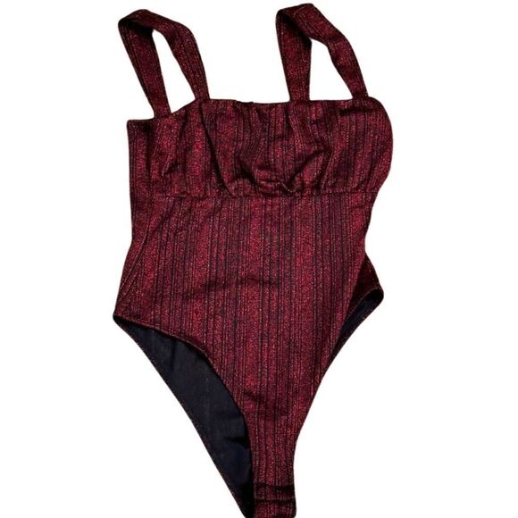 And Now This Metallic Sleeveless Bodysuit black/deep red size XS - Picture 3 of 11